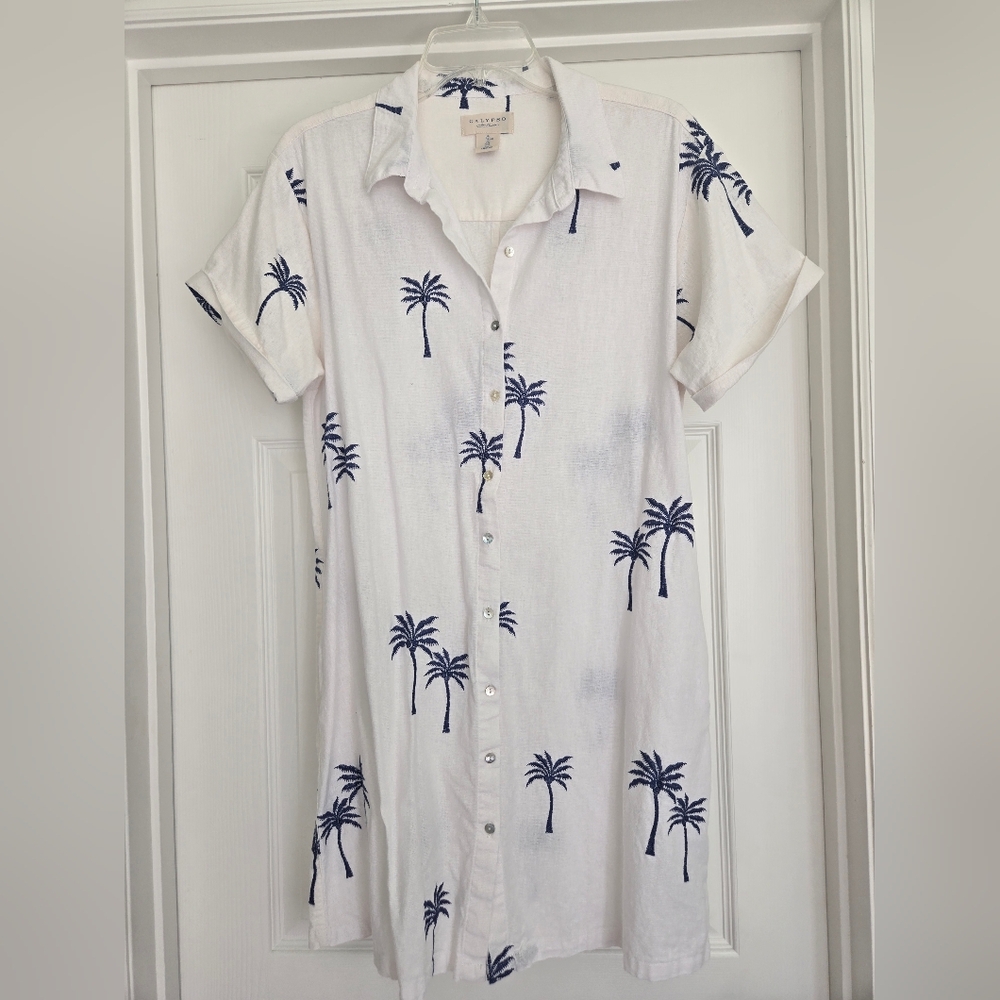 Calypso St Barth Women's White Palm Tree Button-Down Dress